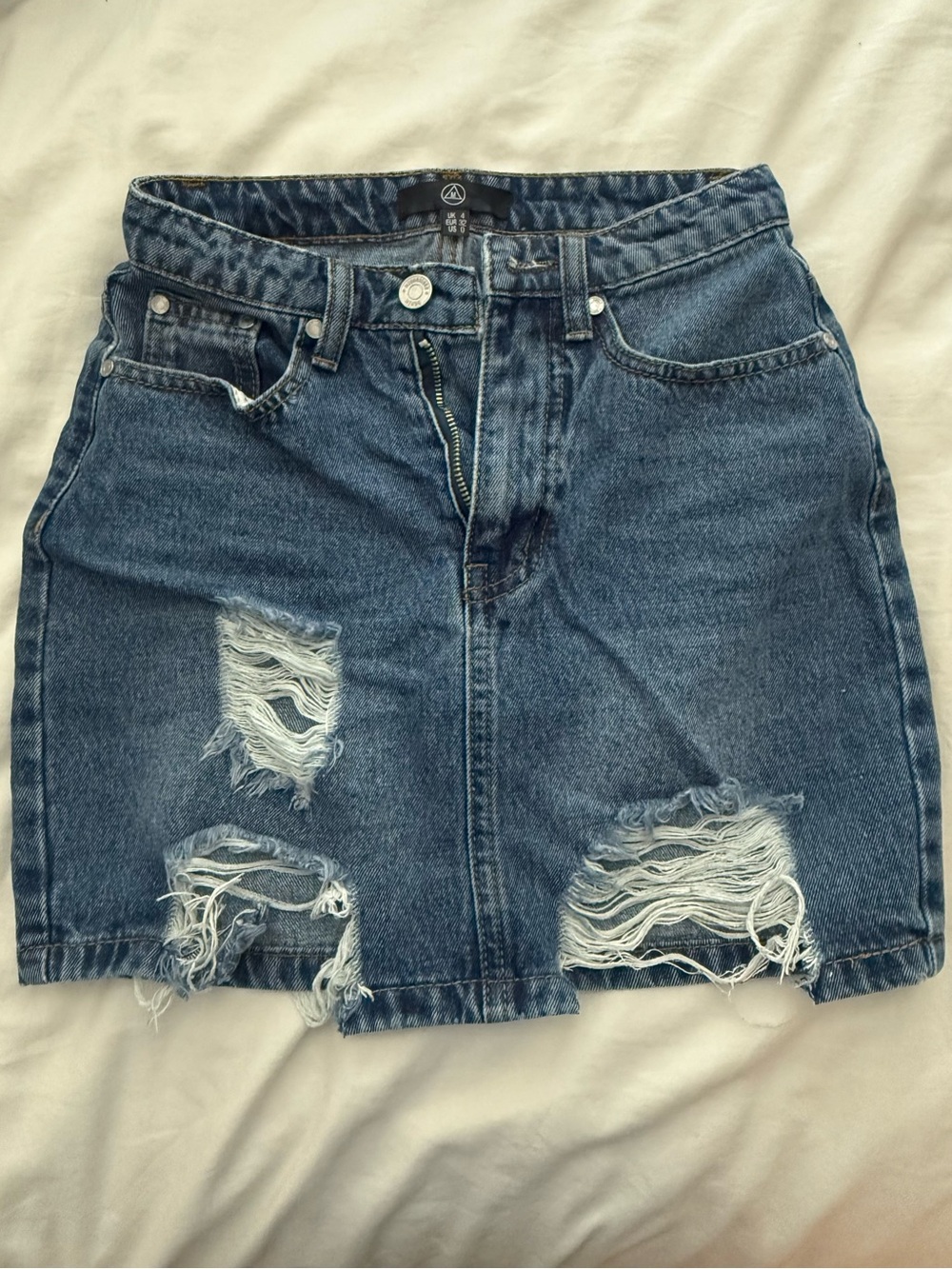 Missguided Distressed Blue Denim Mini Skirt